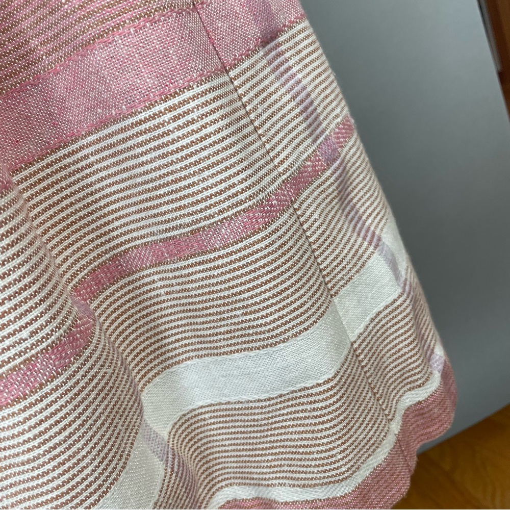 Vintage 80s Skirt Midi Stripes Pockets A-Line Pink White Retro Darts Gathered - Picture 11 of 16